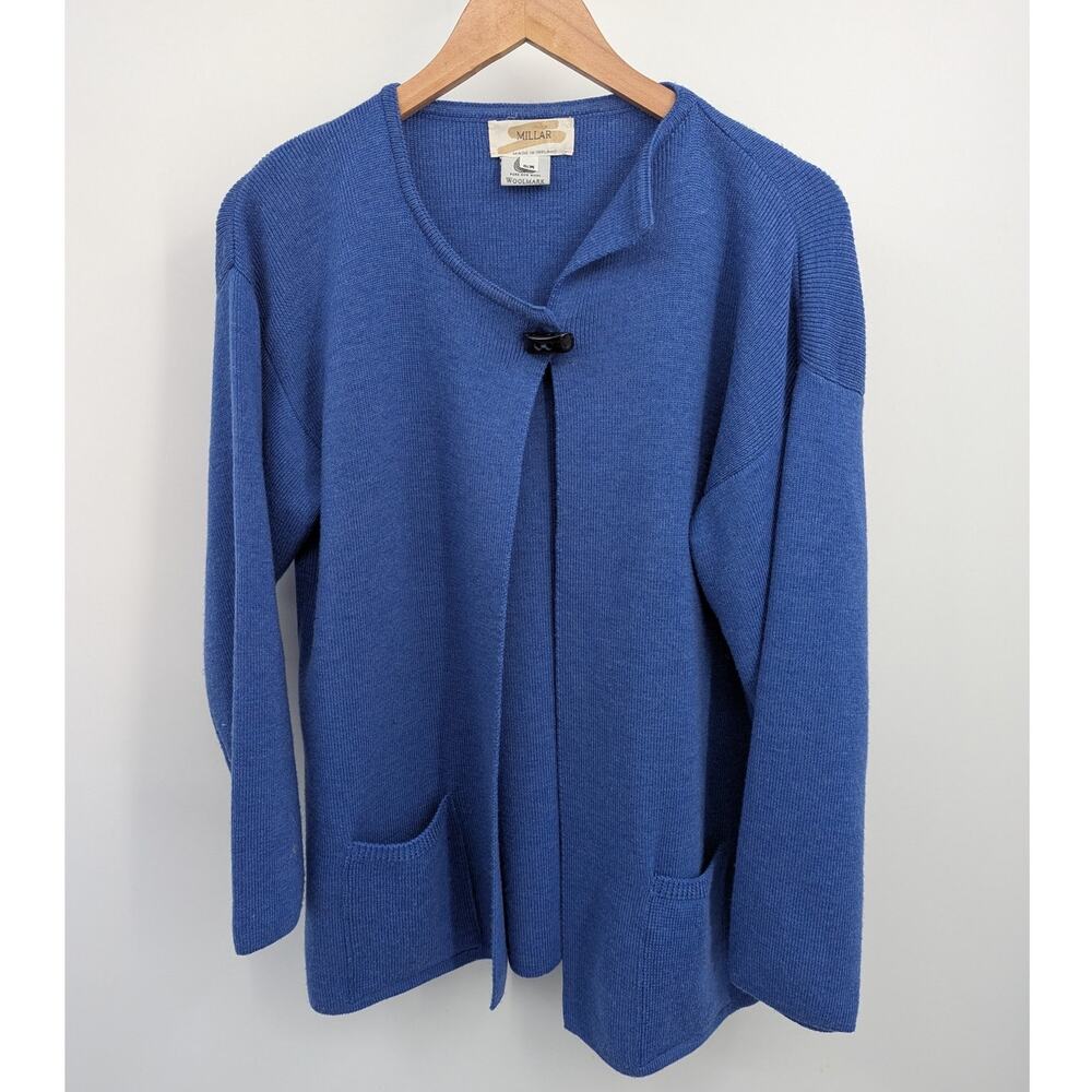 Millar Pure New Wool Blue Cardigan Sweater S-M Made in Ireland Layer Minimalist